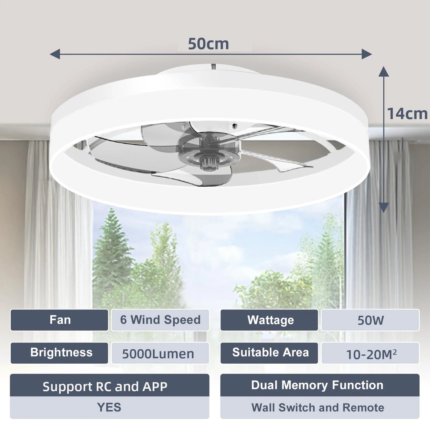 Nowoczesny Wentylator Sufitowy LED z Pilotem – 50 cm