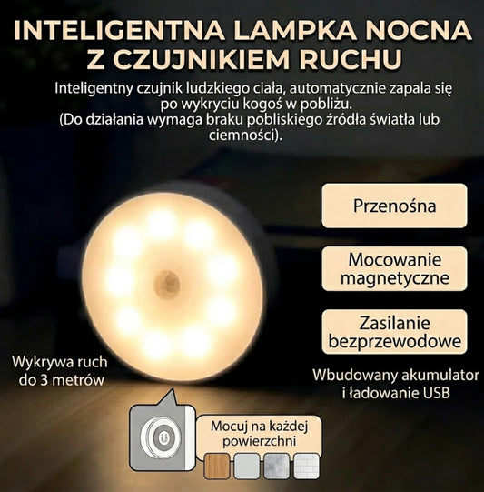 Inteligentna Lampka Nocna LED z Czujnikiem Ruchu